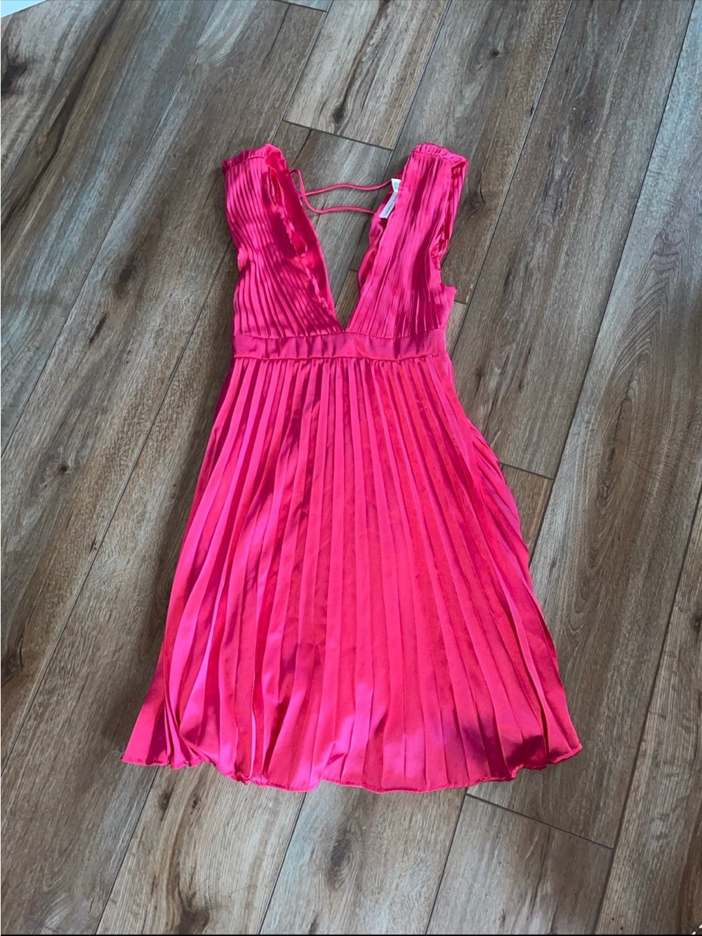 Sincerely Jules Plunging Pleated Hot Pink Dress
